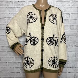 Dia North of Boston bicycle novelty print cardigan sweater